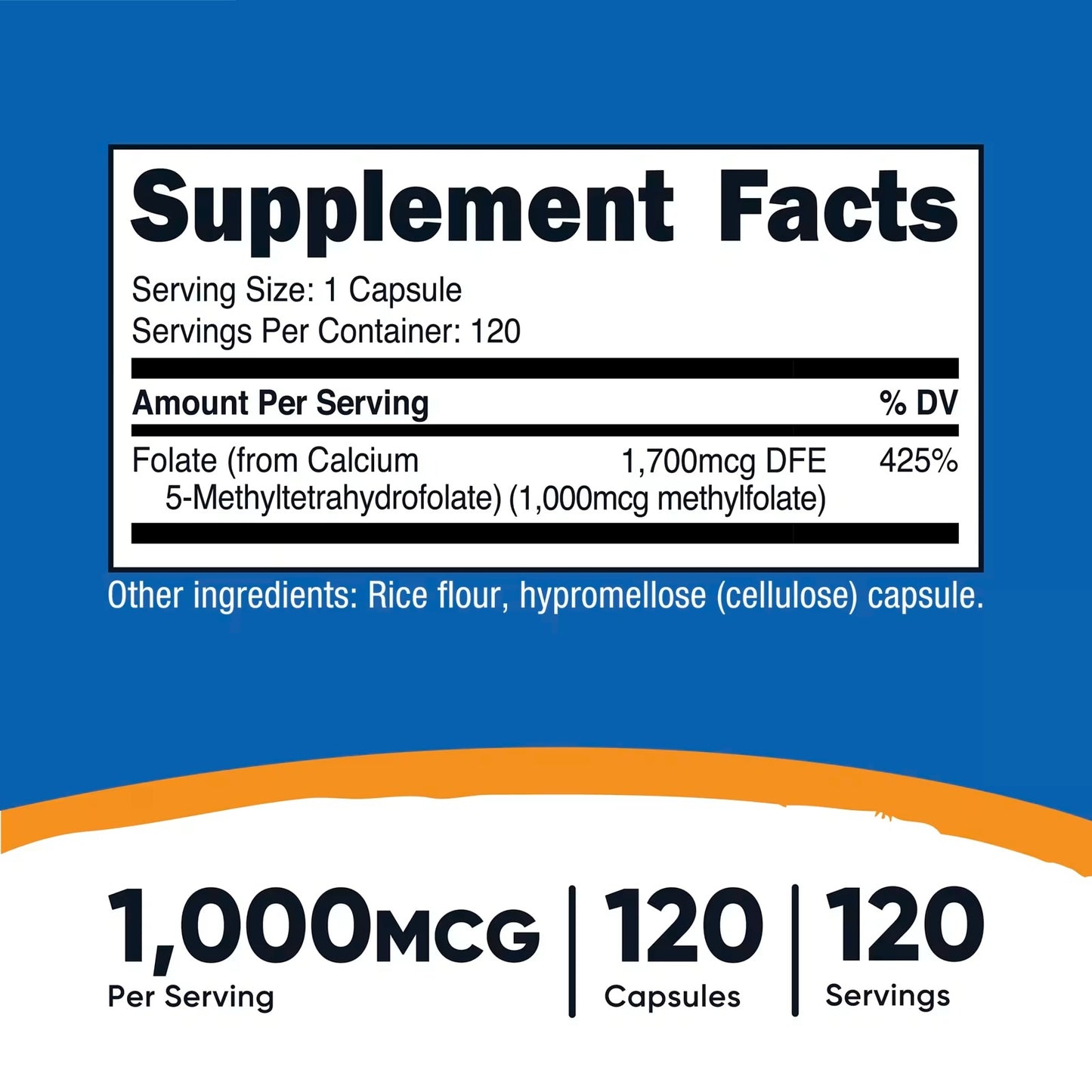 Nutricost Methylfolate 1000mcg – 120 Vegetarian Capsules, Methylated Folate, Gluten-Free & GMO-Free