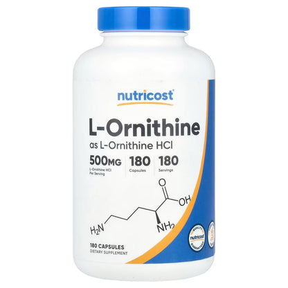 Nutricost L-Ornithine 500mg – 180 Capsules, Non-GMO & Gluten-Free Amino Acid Supplement
