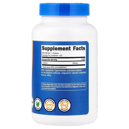 Nutricost L-Serine 500mg – 120 Capsules, 120 Servings, Gluten-Free & GMO-Free Amino Acid Supplement