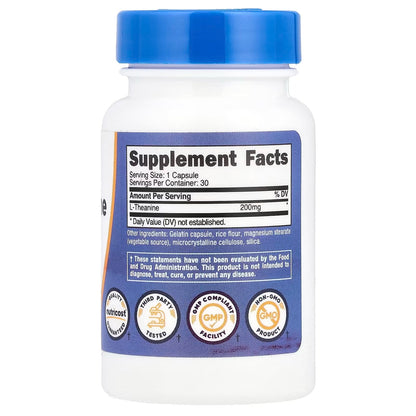Nutricost L-Theanine 200mg – 30 Capsules, Amino Acid Supplement, Relaxation & Focus Support