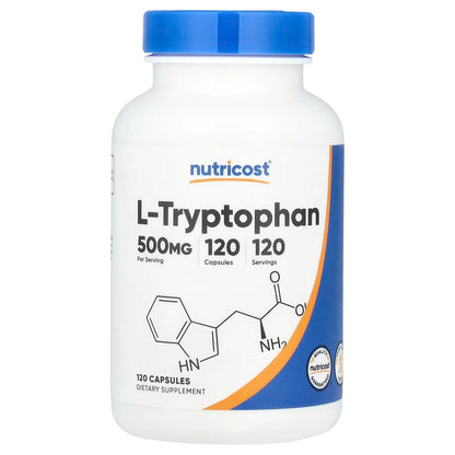 Nutricost L-Tryptophan 500mg with BioPerine – 120 Capsules, Gluten-Free & GMO-Free