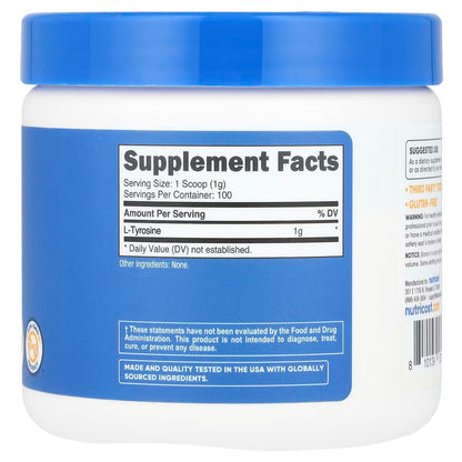 Nutricost L-Tyrosine Powder 100g – 1g Per Serving, 100 Servings, Pure Amino Acid Supplement