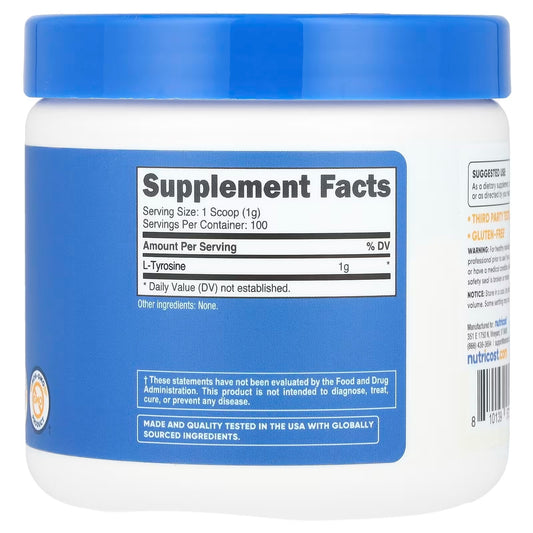 Nutricost L-Tyrosine Powder 100g – 1g Per Serving, 100 Servings, Pure Amino Acid Supplement