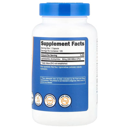 Nutricost Lactobacillus Acidophilus 500 Million CFU – 120 Capsules, Probiotic Supplement