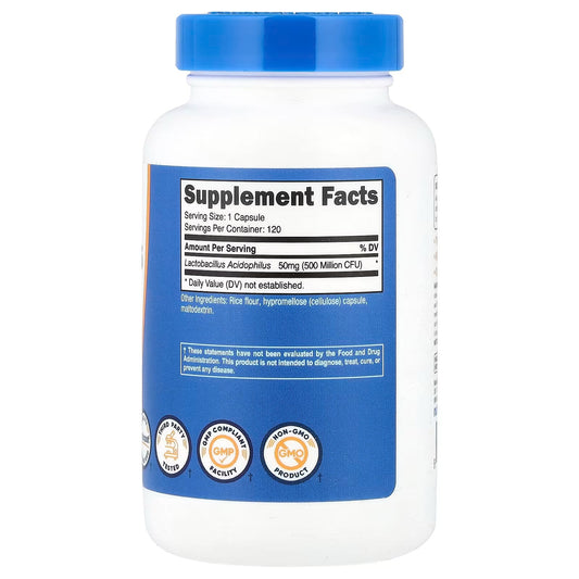 Nutricost Lactobacillus Acidophilus 500 Million CFU – 120 Capsules, Probiotic Supplement
