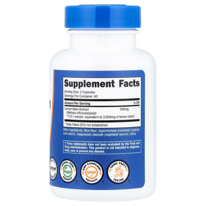 Nutricost Lemon Balm Extract – 120 Capsules, 60 Servings, Herbal Botanical Supplement