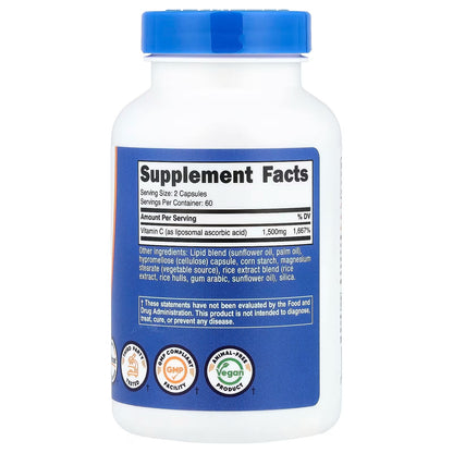 Nutricost Liposomal Vitamin C 1500mg – 120 Vegan Capsules, 60 Servings, Vitamin C Supplement