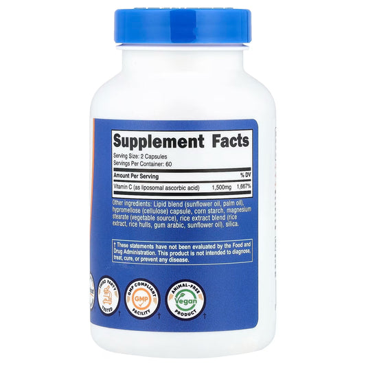 Nutricost Liposomal Vitamin C 1500mg – 120 Vegan Capsules, 60 Servings, Vitamin C Supplement