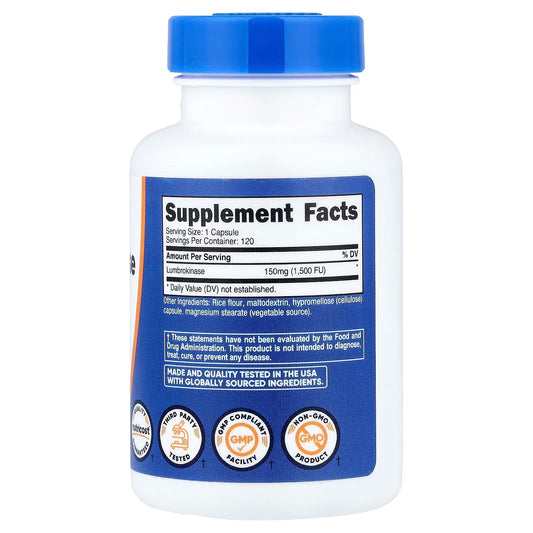 Nutricost Lumbrokinase 150mg – 120 Capsules, Gluten-Free & GMO-Free, 3rd-Party Tested