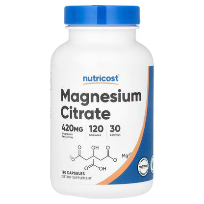 Nutricost Magnesium Citrate 420mg – 120 Veggie Capsules, 60 Servings, Magnesium Supplement