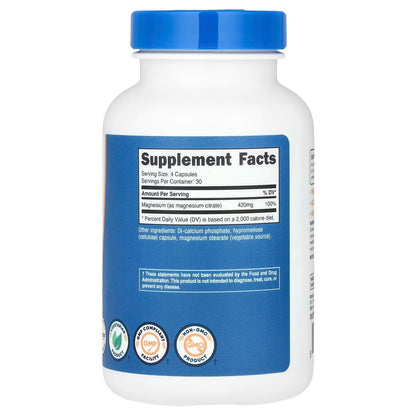 Nutricost Magnesium Citrate 420mg – 120 Veggie Capsules, 60 Servings, Magnesium Supplement