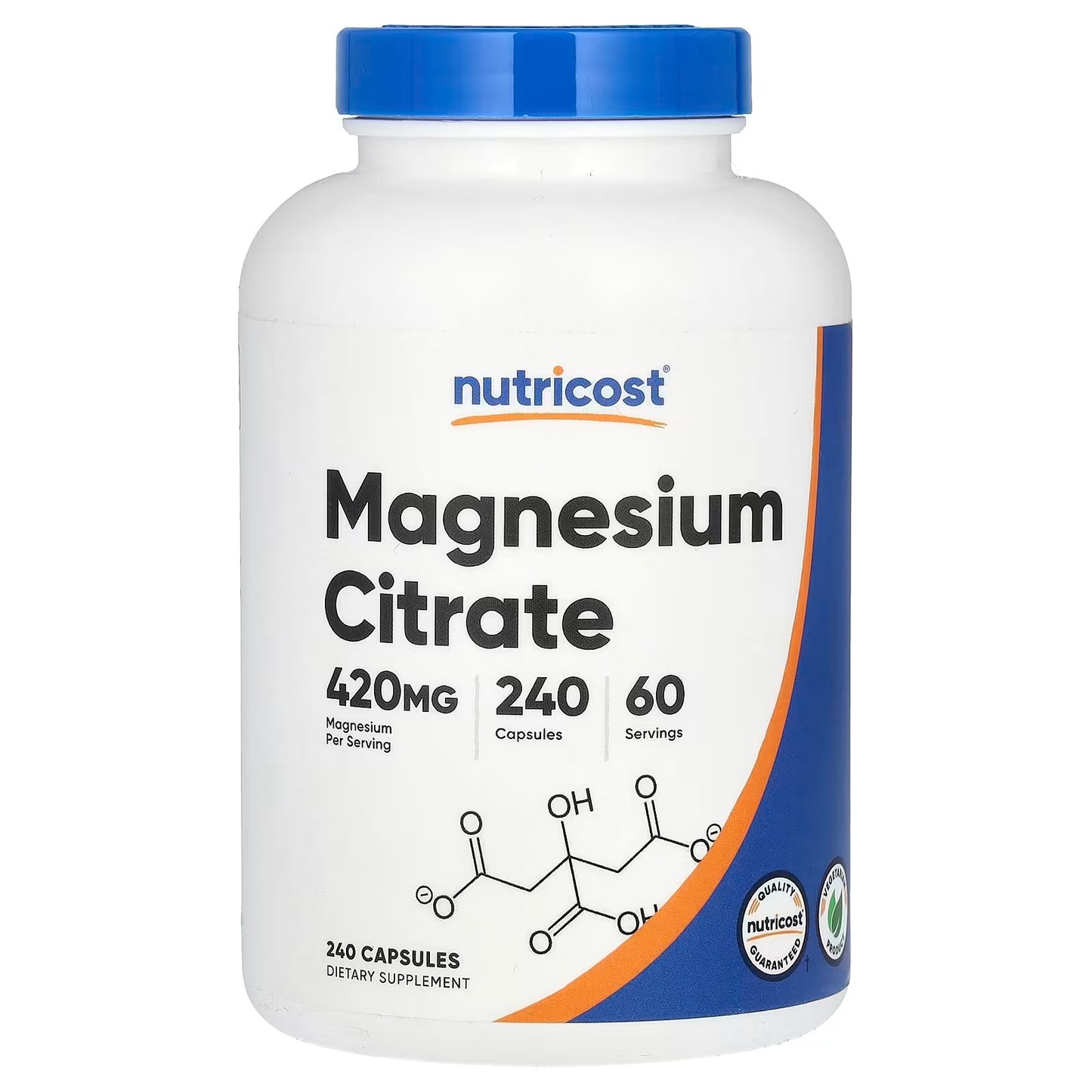 Nutricost Magnesium Citrate 420mg – 240 Vegetarian Capsules, 60 Servings, Gluten-Free & GMO-Free