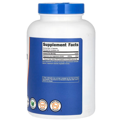 Nutricost Magnesium Citrate 420mg – 240 Vegetarian Capsules, 60 Servings, Gluten-Free & GMO-Free