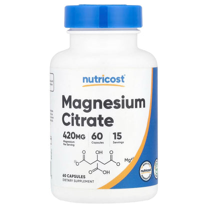 Nutricost Magnesium Citrate 420mg – 120 Veggie Capsules, 60 Servings, Magnesium Supplement