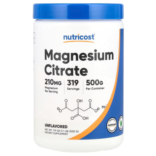 Nutricost Magnesium Citrate Powder 500g – Unflavored Magnesium Supplement