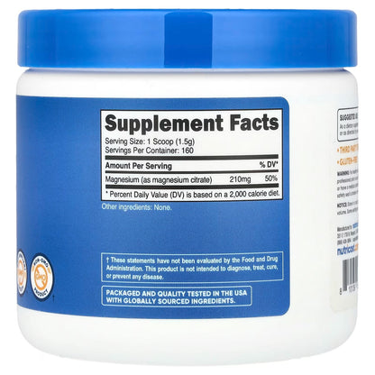 Nutricost Magnesium Citrate Powder 250g – Unflavored Magnesium Supplement, Easy-Mix Mineral Powde