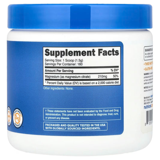Nutricost Magnesium Citrate Powder 250g – Unflavored Magnesium Supplement, Easy-Mix Mineral Powde