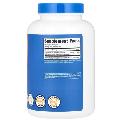 Nutricost Magnesium Complex 250mg – 240 Capsules, Oxide, Citrate & Glycinate, Gluten-Free & GMO-Free