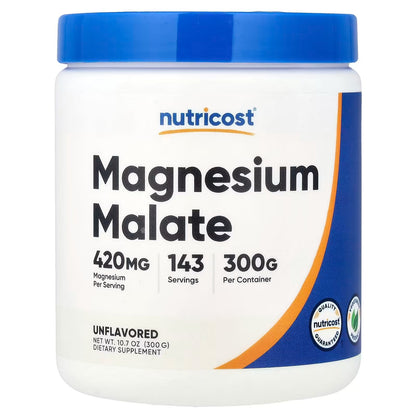 Nutricost Magnesium Malate Powder 300g – 420mg Magnesium Per Serving, Gluten-Free & GMO-Free