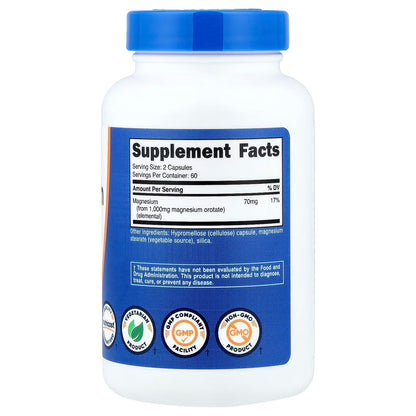 Nutricost Magnesium Orotate 1000mg – 120 Capsules, 60 Servings, 500mg Per Capsule, Gluten-Free & GMO-Free