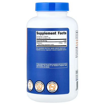 Nutricost Magnesium Oxide 375mg – 240 Capsules, 210mg Magnesium, GMO-Free Mineral Supplement