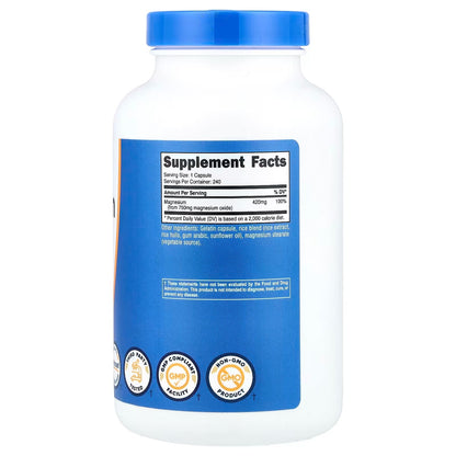 Nutricost Magnesium Oxide 750mg – 240 Capsules, 420mg Magnesium, GMO-Free Supplement