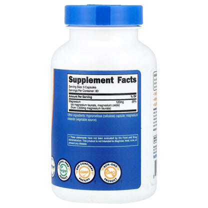 Nutricost Magnesium Taurate 1500mg – 240 Vegan Capsules, 80 Servings, Gluten-Free & GMO-Free