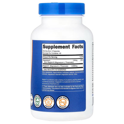 Nutricost Magnesium L-Threonate Magtein 2000mg – 120 Capsules, GMO-Free Magnesium Supplement