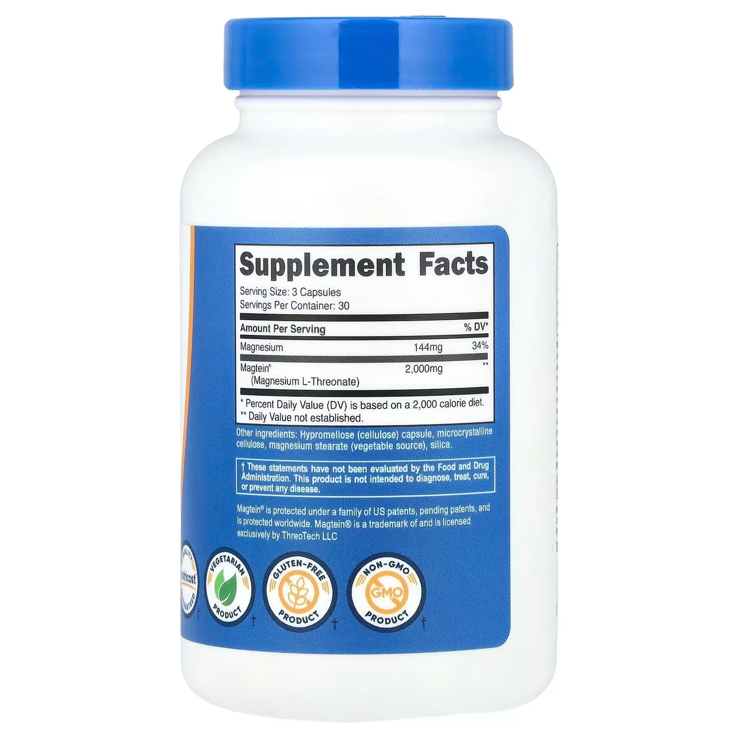 Nutricost Magtein Magnesium L-Threonate 2000mg – 90 Capsules, 30 Servings, Magnesium Supplement