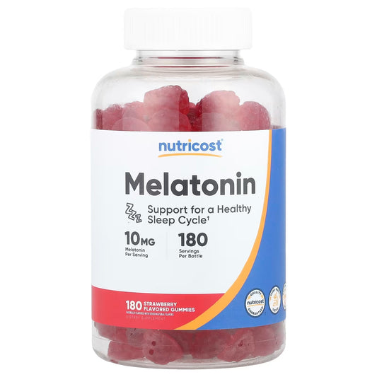 Nutricost Melatonin Gummies 10mg – Strawberry Flavored, 180 Gummies, No Corn Syrup