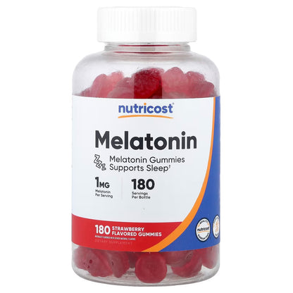 Nutricost Melatonin Gummies 1mg – Strawberry Flavored, 180 Gummies, Gluten-Free Sleep Support