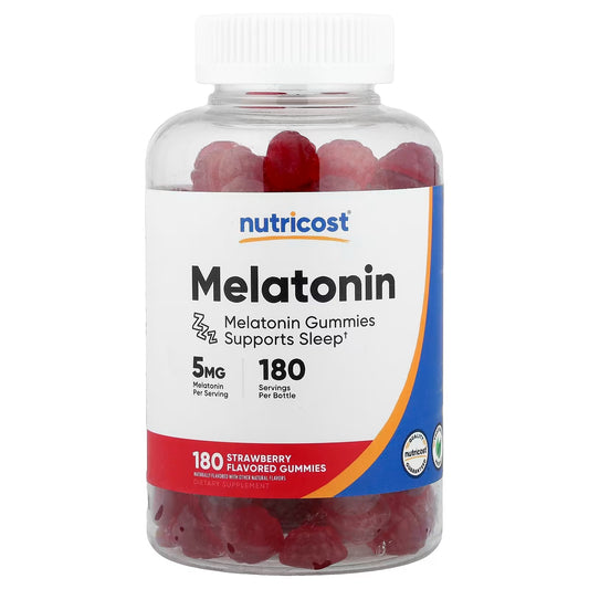 Nutricost Melatonin Gummies 5mg – Strawberry Flavor, 180 Gummies, Gluten-Free Sleep Support