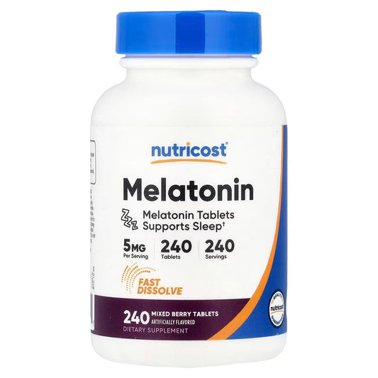 Nutricost Melatonin 5mg – 240 Fast-Dissolve Tablets, Mixed Berry, GMO-Free Sleep Supplement
