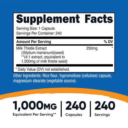 Nutricost Milk Thistle Extract – 240 Capsules | Vegan Gluten-Free & GMO-Free