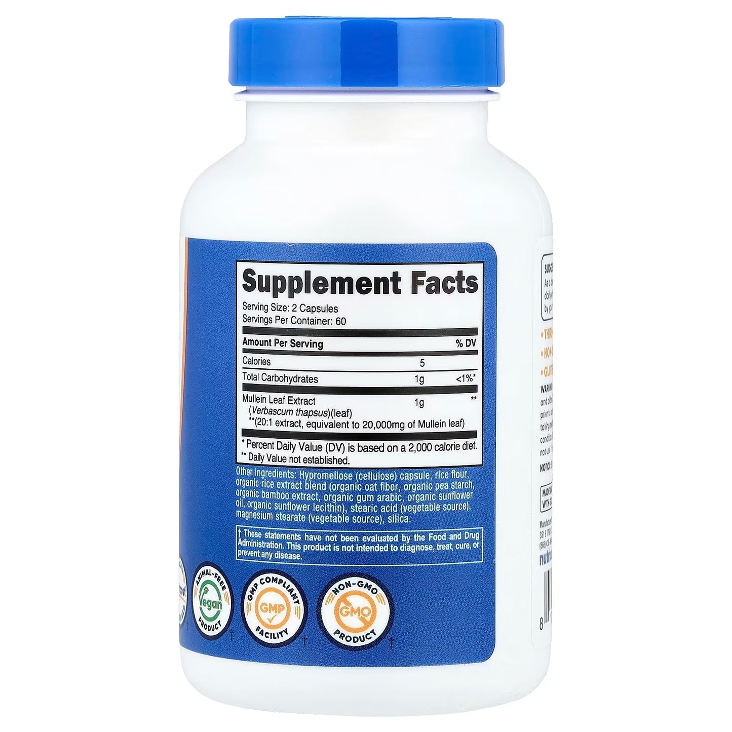 Mullein Extract 500mg – 90 Capsules, Herbal Mullein Supplement for Respiratory Wellness