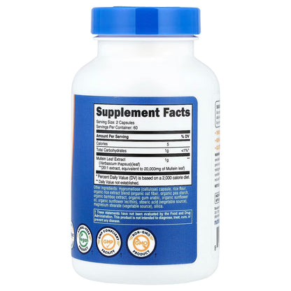 Mullein Extract 500mg – 90 Capsules, Herbal Mullein Supplement for Respiratory Wellness