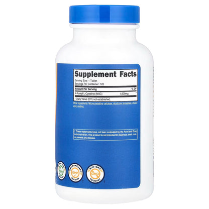 Nutricost NAC 1000mg (N-Acetyl L-Cysteine) – 120 Vegan Tablets, Gluten-Free Supplement