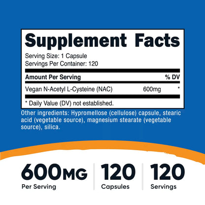 Nutricost N-Acetyl L-Cysteine (NAC) 600mg – 120 Vegetarian Capsules, GMO-Free & Gluten-Free