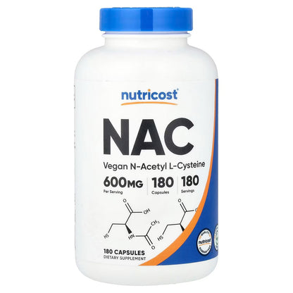 Nutricost N-Acetyl L-Cysteine (NAC) 600mg – 180 Capsules, GMO-Free & Gluten-Free