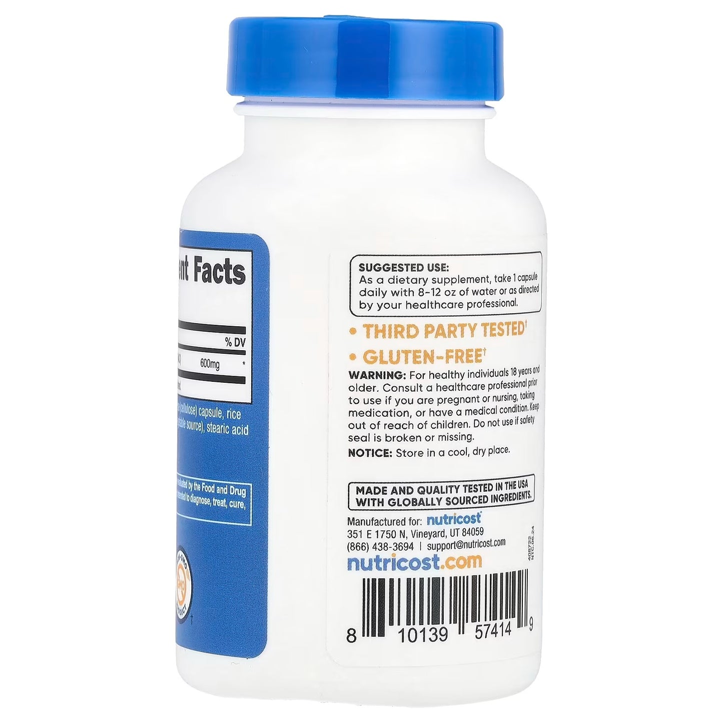 Nutricost NAC 600mg (N-Acetyl L-Cysteine) – 180 Capsules, Antioxidant & Amino Acid Supplement