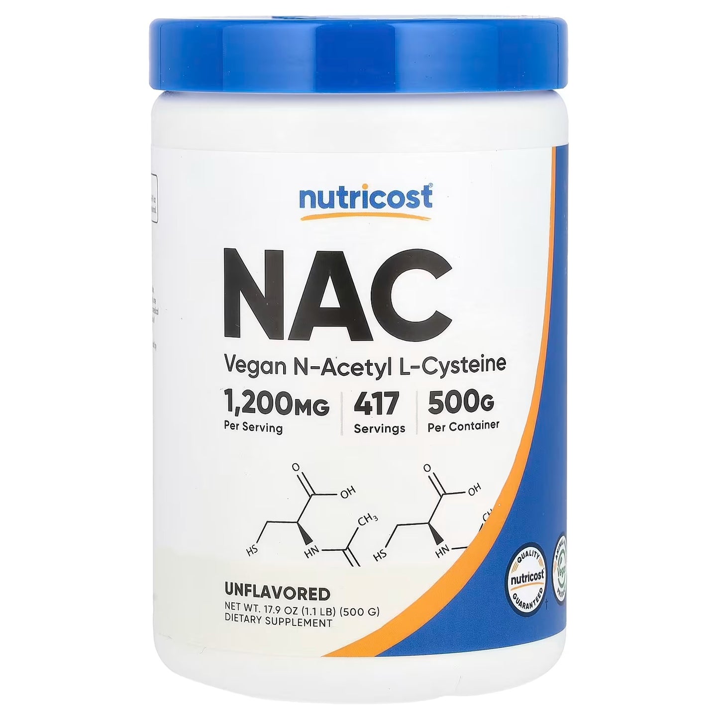 Nutricost N-Acetyl L-Cysteine (NAC) Powder 500g – Vegan, Gluten-Free & GMO-Free Supplement