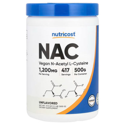 Nutricost N-Acetyl L-Cysteine (NAC) Powder 500g – Vegan, Gluten-Free & GMO-Free Supplement