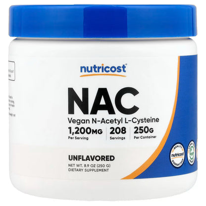 Nutricost N-Acetyl L-Cysteine (NAC) Powder 250g – Vegan, Gluten-Free & GMO-Free Supplement