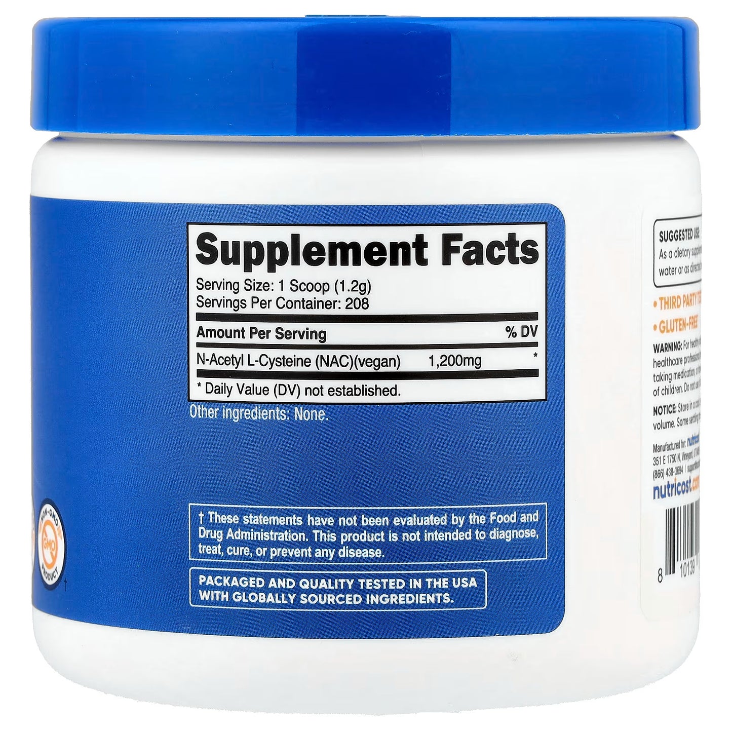 Nutricost N-Acetyl L-Cysteine (NAC) Powder 250g – Vegan, Gluten-Free & GMO-Free Supplement