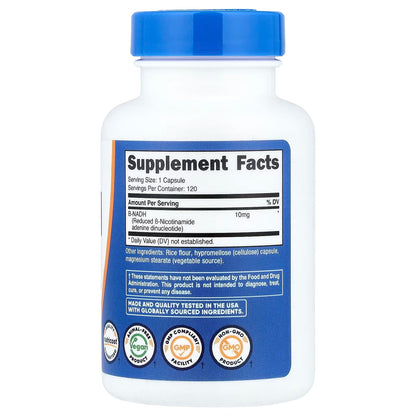 Nutricost NADH 10mg – 120 Vegan Capsules, Gluten-Free & GMO-Free NADH Supplement