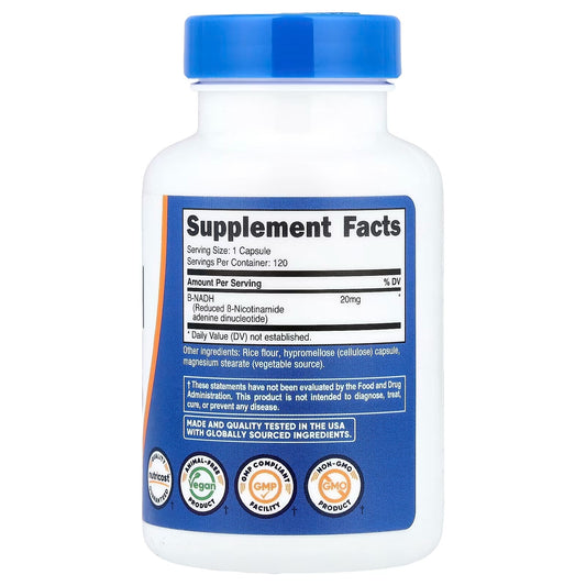 Nutricost NADH 20mg – 120 Vegan Capsules, Gluten-Free & GMO-Free Energy Support Supplement