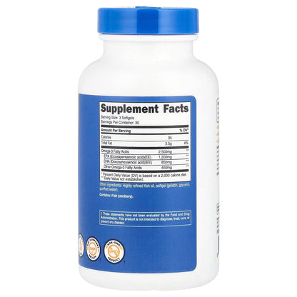 Nutricost Omega-3 Fish Oil 2500mg – 120 Softgels, 40 Servings, High-Potency Fish Oil Supplement