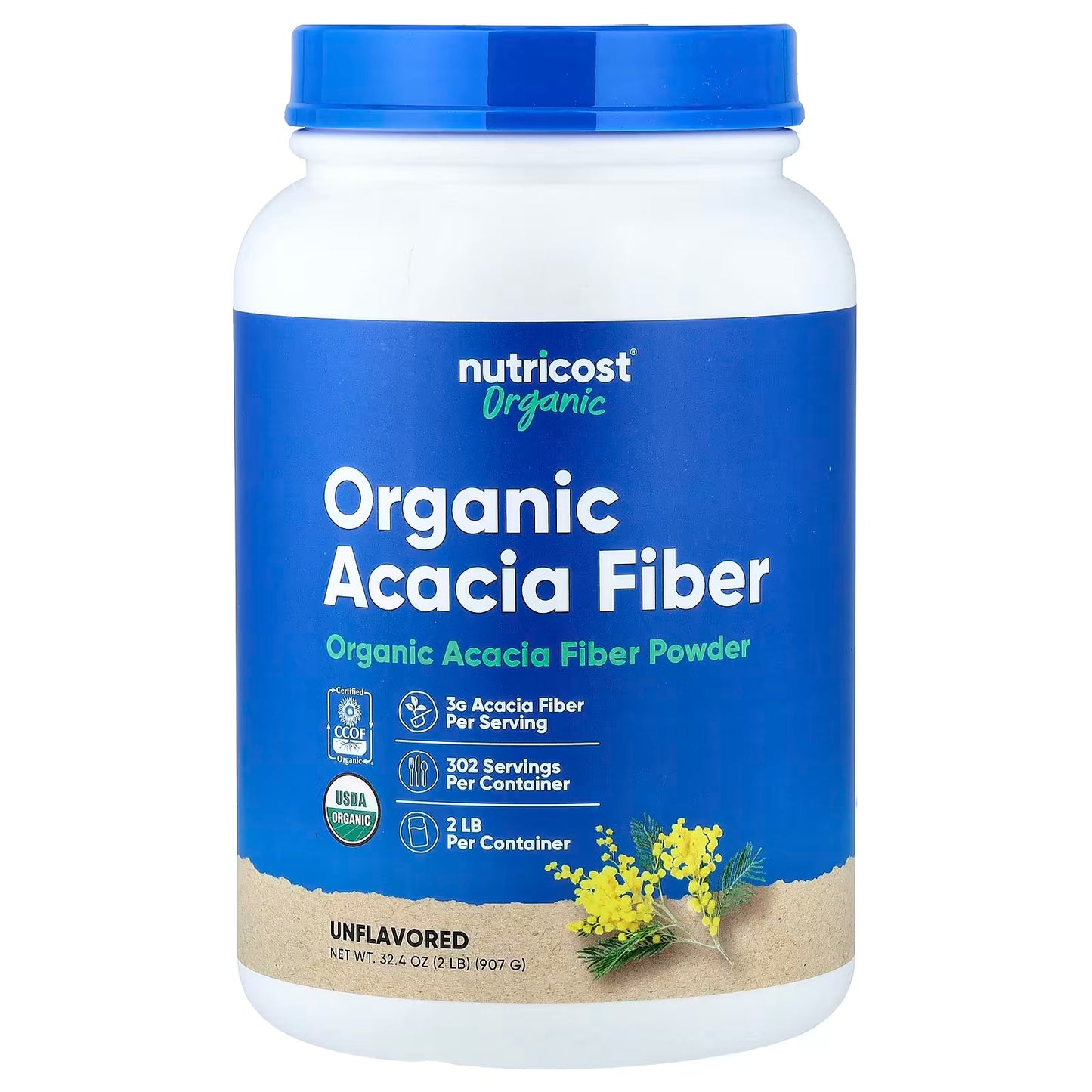Nutricost Organic Acacia Fiber Powder 2 lbs (907g) – USDA Certified Organic, Non-GMO & Gluten-Free