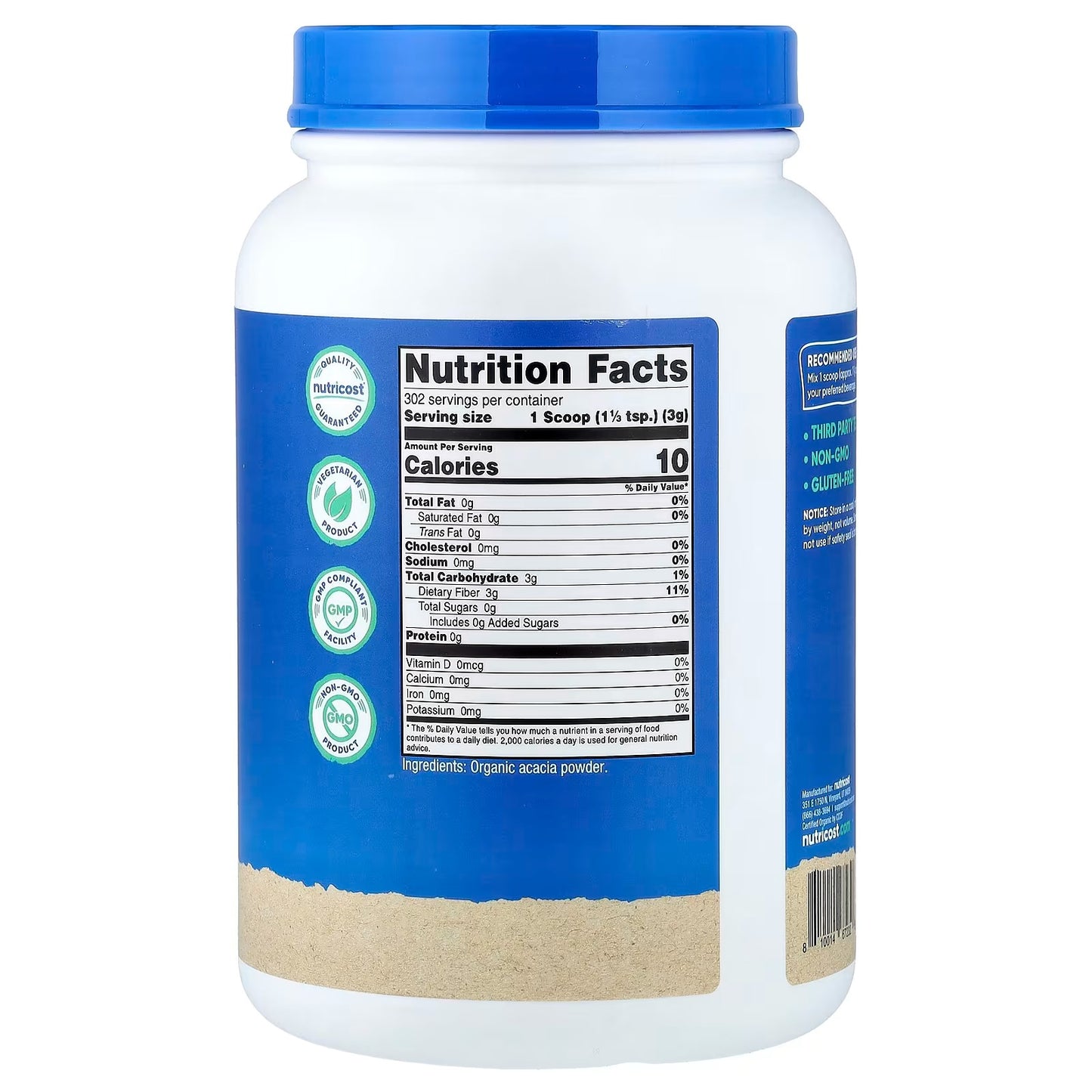 Nutricost Organic Acacia Fiber Powder 2 lbs (907g) – USDA Certified Organic, Non-GMO & Gluten-Free