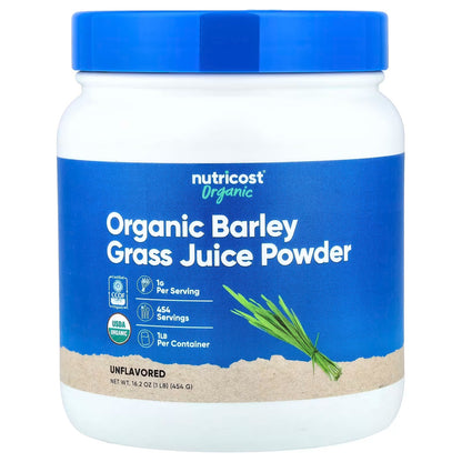 Nutricost Organic Barley Grass Juice Powder 1 lb (454g) – Unflavored, USDA Organic Superfood Supplement